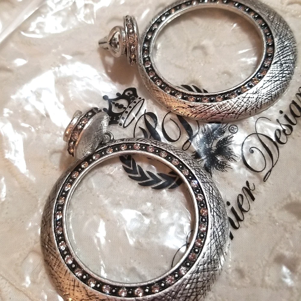 NEW Premier Designs Clip on Crystal Hoop Earrings